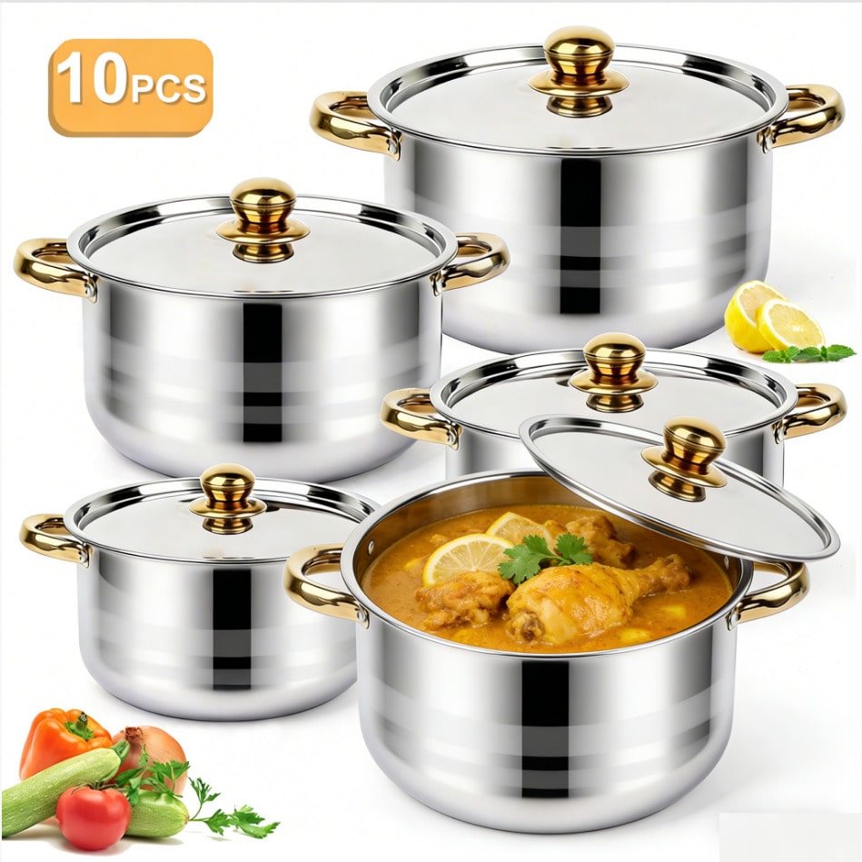 Home Cooking Cookbook - Juego de ollas de acero inoxidable,